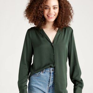 Quince forest green washable silk blouse in medium